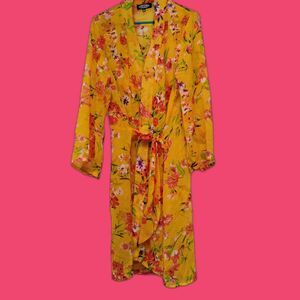 Shore Drive Floral Kimono Robe Yellow Tropical Print – Free Size  Resort Wear